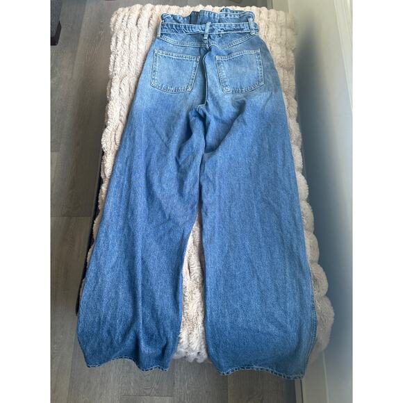 Zara Pleated Paperbag Wide Leg Jeans Size 4 Baggy High Rise Belted Barrel Denim - Picture 9 of 11
